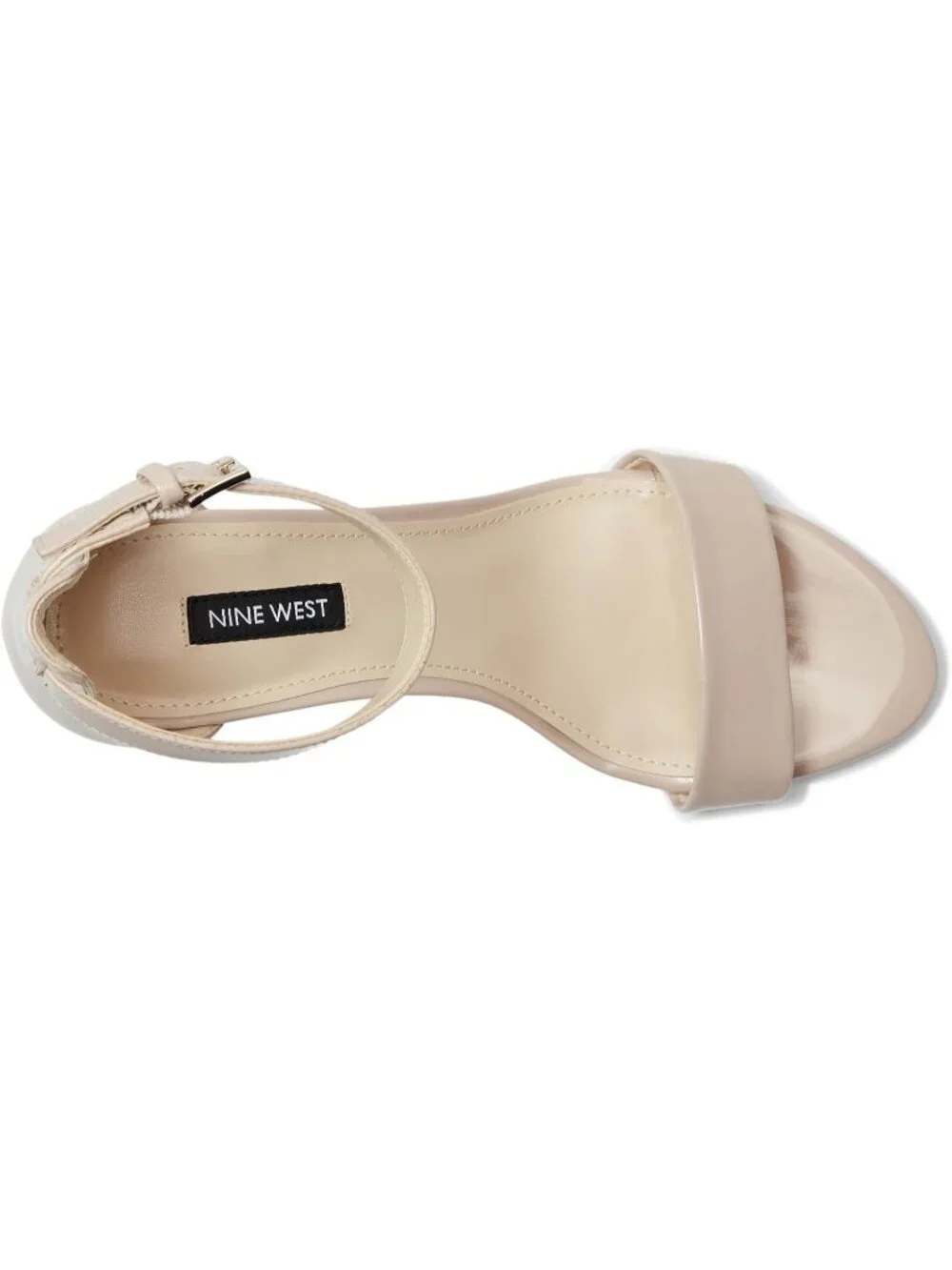 Women's Natural Patent Round Toe Ankle Strap Wnpruce Block Heeled Sandal Shoes
